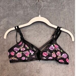 Hot Topic Womens Small Black Floral Butterfly Strappy Cage Bralette Adjustable